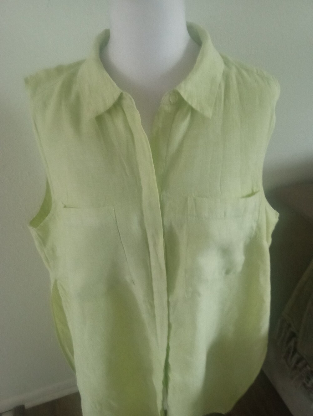 CHICO'S Linen Sleeveless Button Down Tunic Top/Dress In Lime | XL - Picture 5 of 13